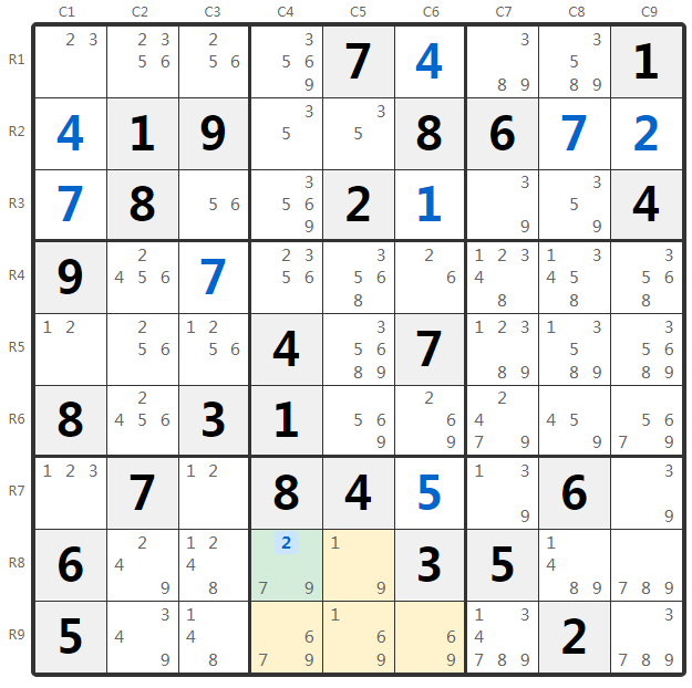 Exemplo Hidden Single Sudoku - Análise de caixa